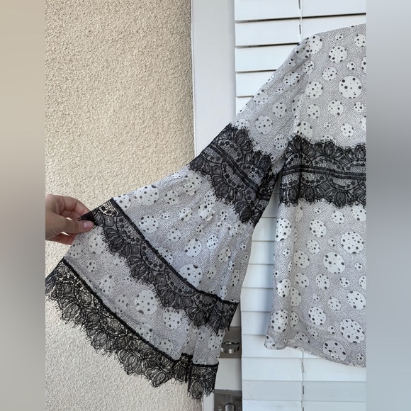 GIAMBATTISTA VALLI Blouse Silk Chiffon Lace-trimmed Whimsical Neo-Victorian S-M - Picture 7 of 13